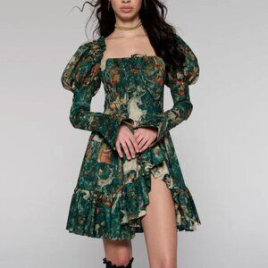 Selkie The Unicorn Defends Himself Printed Puff-Sleeve Mini Dress M